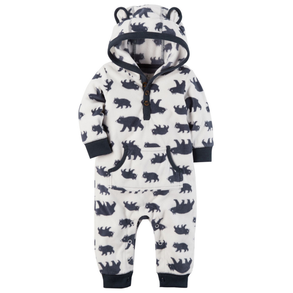 Carter’s Newborn Baby Boy Fleece Hooded Jumpsuit Coveralls Romper Bear NWT